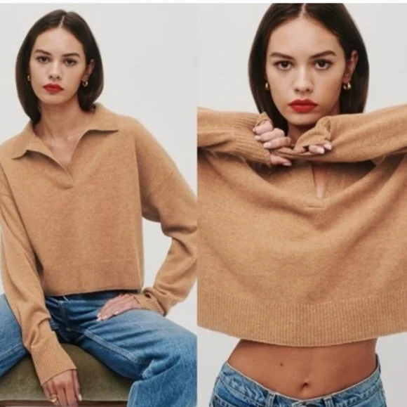REFORMATION Cashmere Polo Size XS Camel As Seen On Taylor Swift… - Picture 6 of 16
